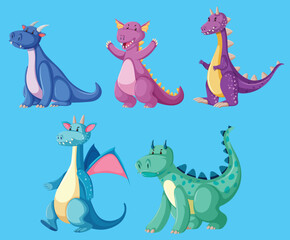 Different color of dragon in color in cartoon style