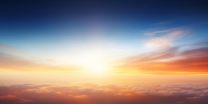Cloudy sky and bright sunrise over the horizon, Generative AI
