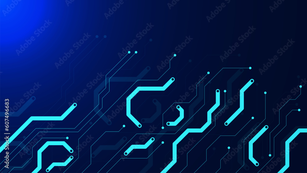 Poster electronic circuit board technology for digital big data visualization. blue abstract scifi pcb conc