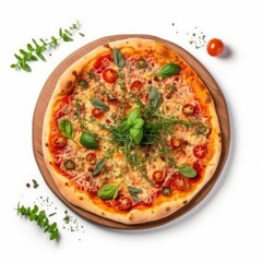 Pizza pepperoni isolated on white background top view . Generative Ai