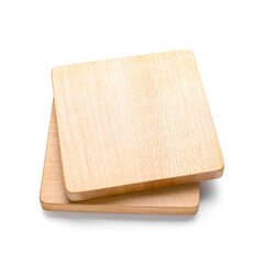 Wooden drink coasters isolated on white background