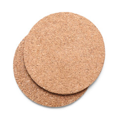 Wooden drink coasters isolated on white background