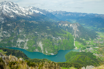 Fototapeta na wymiar Konigssee Lake aerial view from Jenner peak, Germany Alps