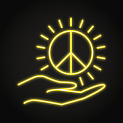 Hand giving peace sign neon icon