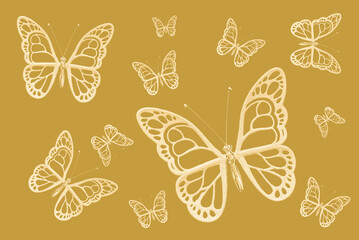 White decorative butterflies on a beige background