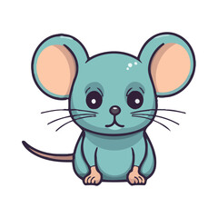 Cheerful mouse mascot sitting with fluffy tail