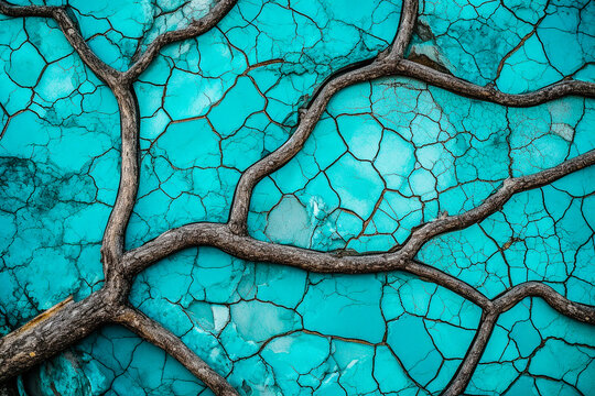 Nervures et ramification sur texture bleue turquoise - G&eacute;n&eacute;rative IA
