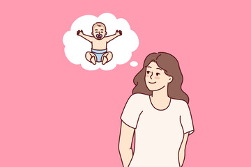 Woman dreams of giving birth to child and becoming mother for son or daughter after pregnancy from husband. Girl dreams of getting pregnant and giving birth to baby imagining baby in diaper