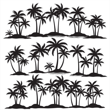 Black palm tree set vector illustration on white background silhouette art black white stock illustration