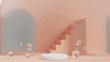 3d product display podium scene with the geometric platform. 3d cylinder stand podium. Commercial background. Geometric forms in modern minimal design. 3d rendering.