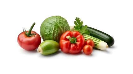 Obraz na płótnie Canvas Fresh vegetables isolated on white background. With clipping path. Transparent background and natural transparent shadow Ingredient, spice for cooking