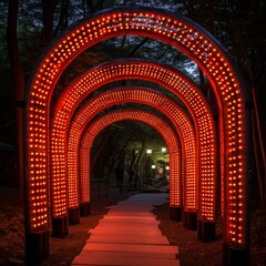 Lighted gate over a pathway (ai generated)