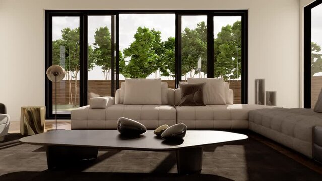 3d video rendering footage contemporary interior design of the living room. Stylish interior of the living room