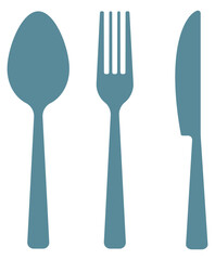 Cutlery in vector. Spoon, fork and knife. Illustartion for restaurants, cafe, kitchen. Icons set