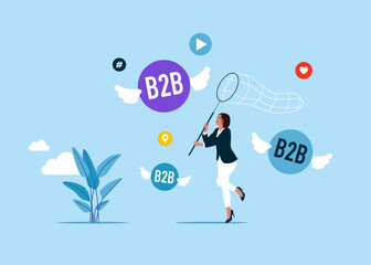 Fototapeta na wymiar Social media network ads and internet. SMM, Internet notification. B2B word in speech bubble. B2B marketing. Flat vector illustration