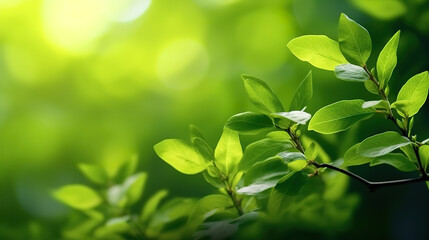 Amazing nature view of green leaf on blurred greenery background. Generative ai
