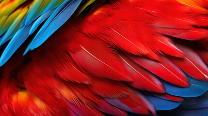 Obraz premium Colorful vivid close up of bright exotic Scarlet macaw. Generative ai