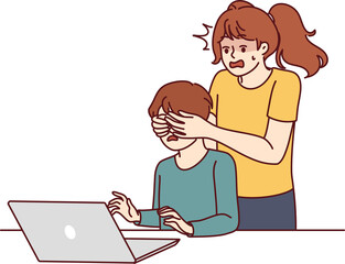Teenage girl defends little brother who uses laptop and visits adult websites in internet