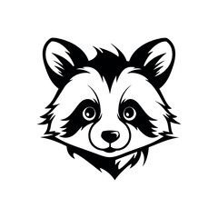 Black and white vector illustration of a muzzle of a raccoon