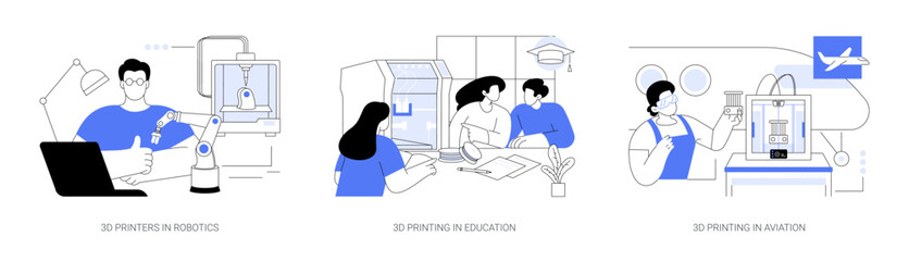 3D printing applications abstract concept vector illustrations.