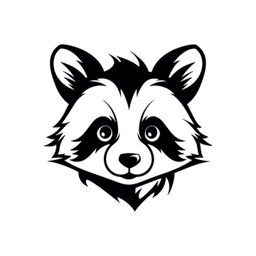 Black and white vector illustration of a muzzle of a raccoon