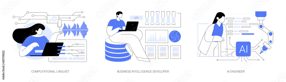 Poster artificial intelligence professions abstract concept vector illustrations.
