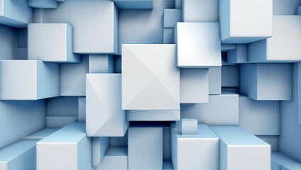 Beautiful futuristic Geometric background for your presentation. Textured intricate 3D wall in light blue and white tones generative ai