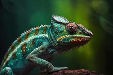 Beautiful green chameleon lizard family. A symbol of adaptation to change. AI generated, human enhanced