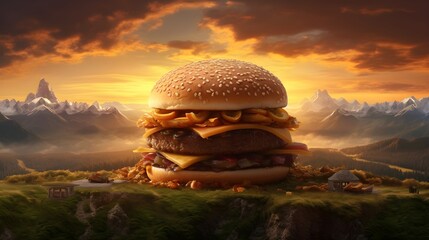 hamburger on nature background