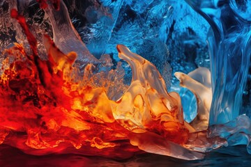 Fiery tones of the flames juxtaposed with the cool blue hues of the ice. Generative AI
