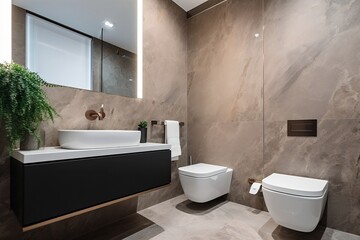 Obraz na płótnie Canvas Modern Wall Hanged Toilet Modern Luxury Bathroom High quality AI Created