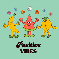 funny poster with banana, watermelon, lemon, 