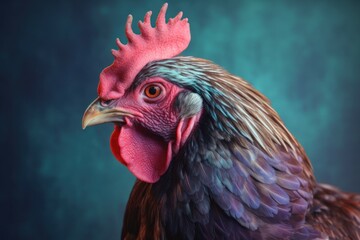 Close-up portrait of a beautiful rooster. AI generated, human enhanced