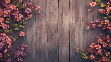 Vintage Wooden Background with Flower Border and Typo Space