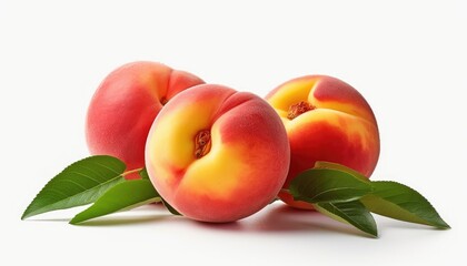 The poster shows fresh peaches on a white background. (Generative AI)