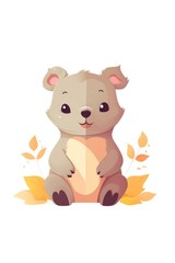 Plakat Cute baby Wombat in Cartoon Style on white background - generative AI