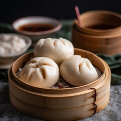 Fototapeta na wymiar A delicious serving of dumplings, or bao buns. Generative AI. 