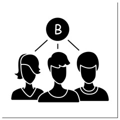 Group demand glyph icon. Customer avatars with common preference. Consumer feedback collection and marketing audience research concept. Filled flat sign. Isolated silhouette vector illustration