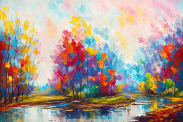 Watercolor abstract art landscape,  soft pastel color background. Generative Ai.