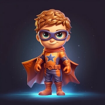 Young Superhero: A Digital 3D Cartoon Painting, generative AI