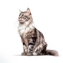 Fototapeta premium cat, kitten, animal, pet, isolated, domestic, feline, fur, white, cute, tabby, kitty, sitting, young, baby, portrait, adorable, looking, british, one, paw, pets, mammal, gray, beautiful