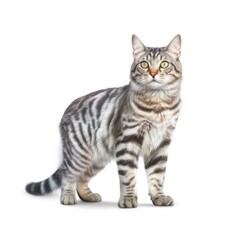 Fototapeta premium cat, kitten, animal, pet, isolated, domestic, feline, fur, white, cute, tabby, kitty, sitting, young, baby, portrait, adorable, looking, british, one, paw, pets, mammal, gray, beautiful