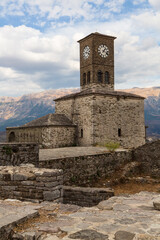 Fototapeta na wymiar Clock tower of castle in Gjirokaster, Albania
