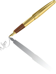 Vector realistic gold pen signing contract