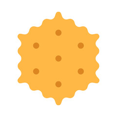Crispy cheese cracker isolated on white background. Yellow salted crunchy meal sign or logo flat design. Baked wheat dessert. Healthy breakfast cookie. Hexagonal shaped top view vector illustration.