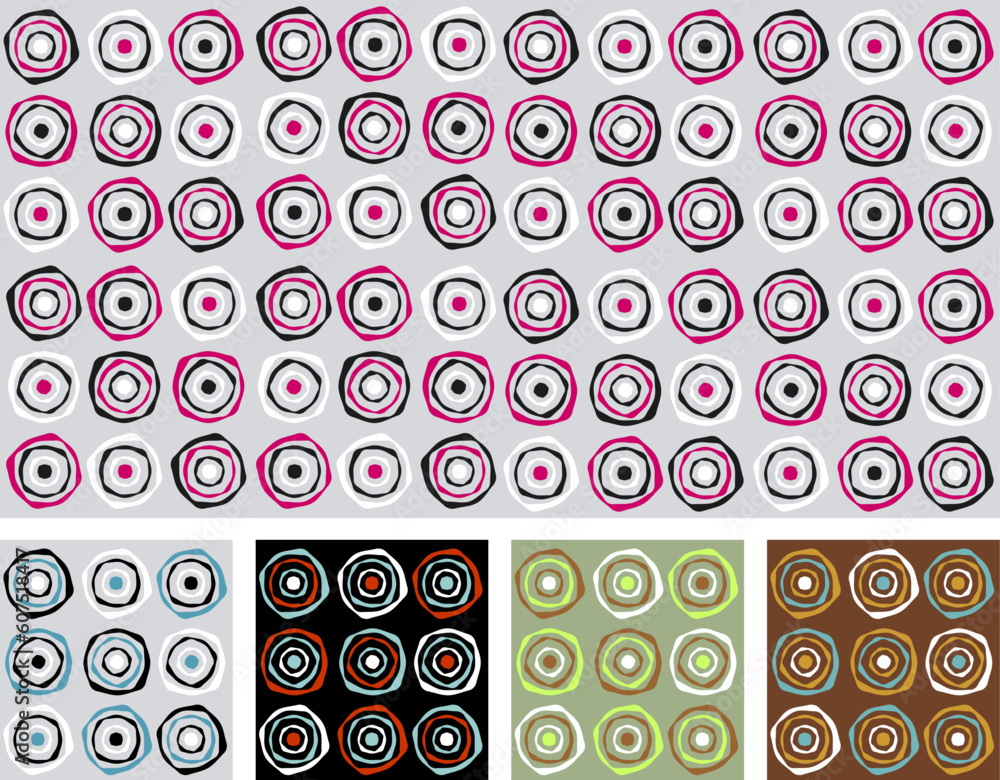 Poster abstract retro seamless pattern / wallpaper / vector / 5 color variants