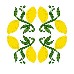 set of yellow flowers. pattern with yellow bright lemons