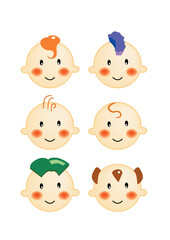 A series of baby hair style, expression, vector, illustration