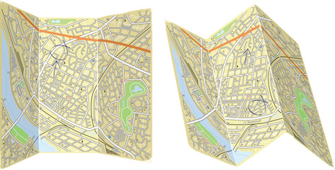 Editable vector illustration of two folded generic maps with no names