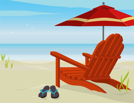 Adirondack Chair and Market Umbrella at beach; Easy-edit layered file.